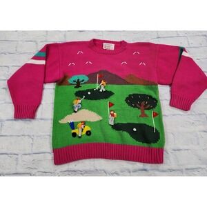Cotton Salsa WOMENS Pink Golf Cardigan Sweater 3D Handmade Peru VINTAGE